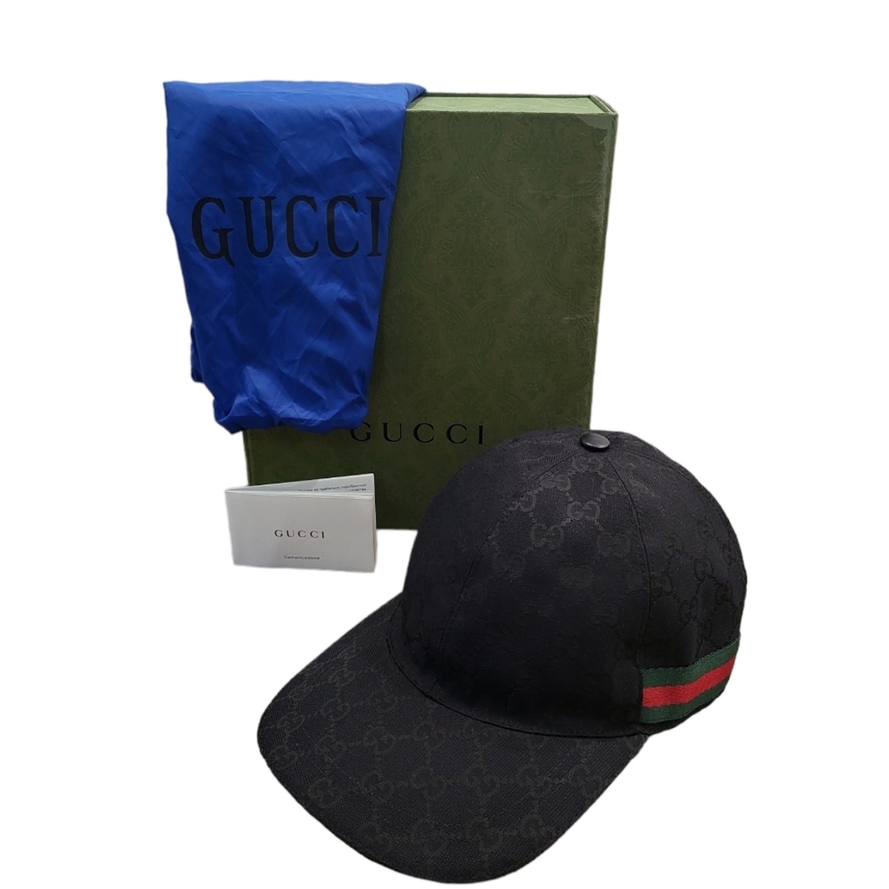 Gucci Original GG canvas baseball hat with Web Black Small NWT